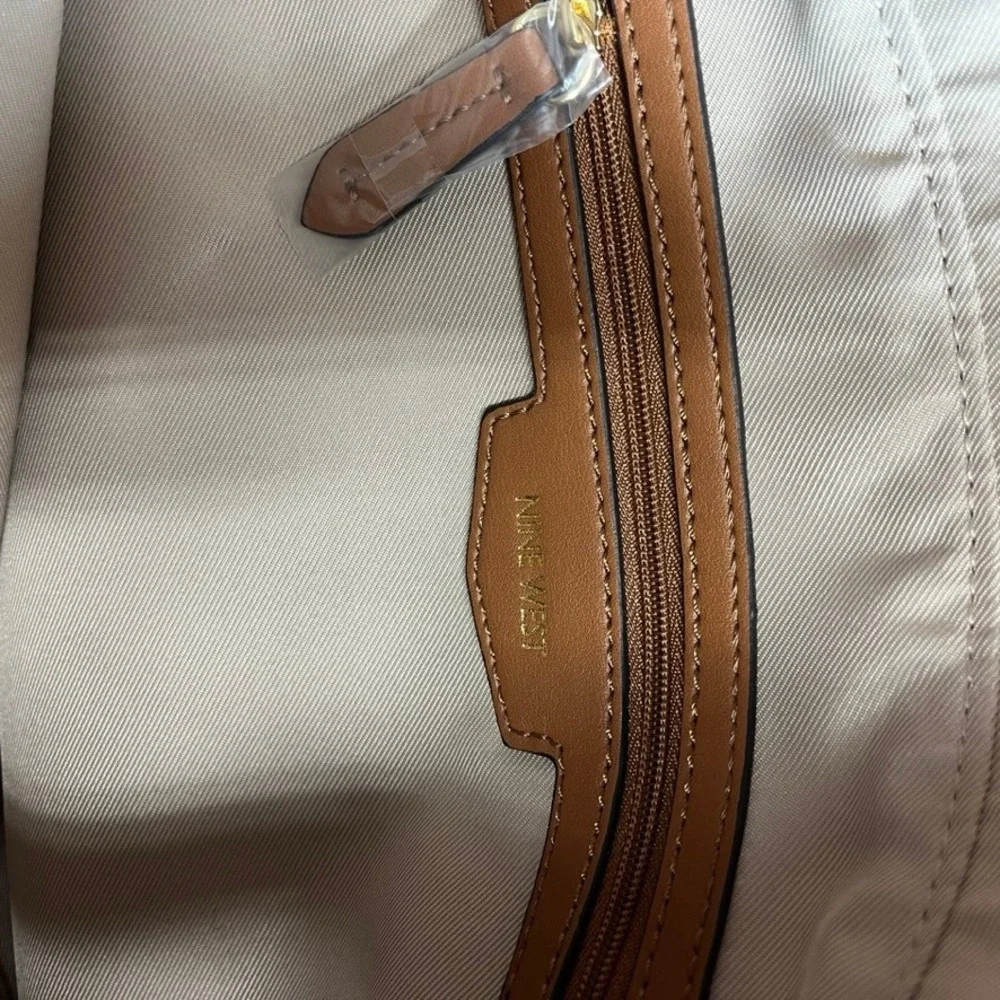 NWT Nine West Norah Tote Bag Logo Multi Beige Brown Monogram Handbag NGL110323